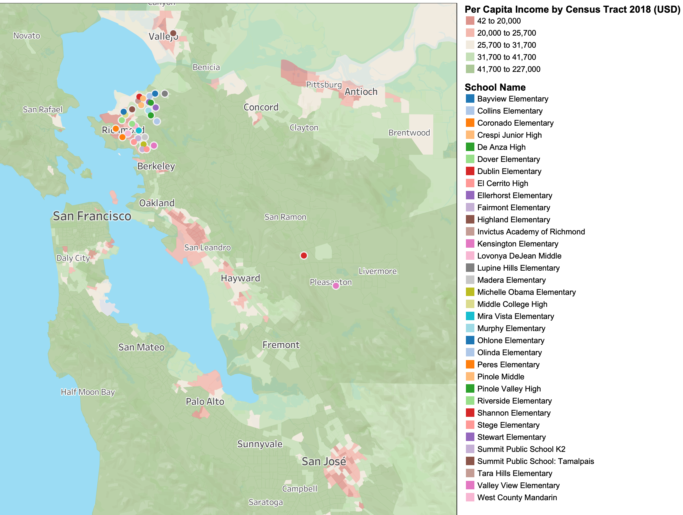 Map of per capita income in the Bay Area